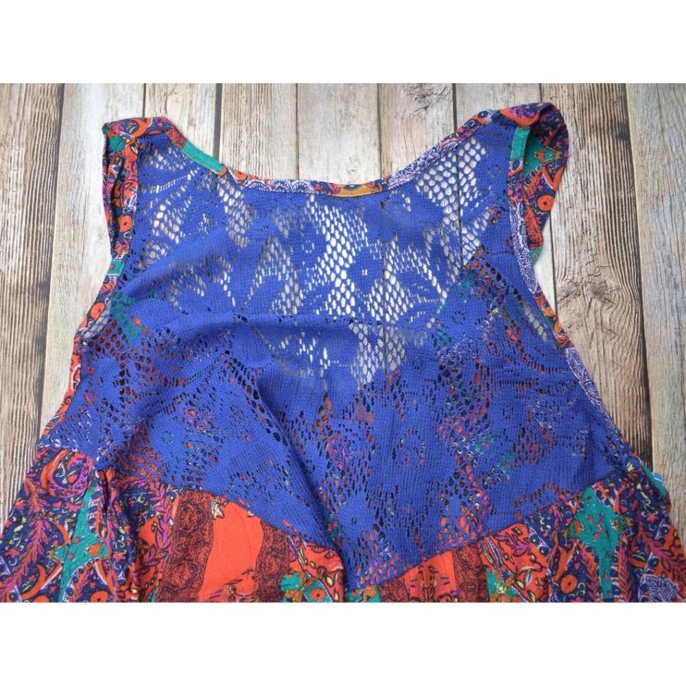 Final Sale! Free People Count Me In Trapeze Top Mini Dress Blue Red Combo - Picture 5 of 10